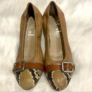 AGL Leather and snake print ballet shoes with small heels, size EU 38 US size 7